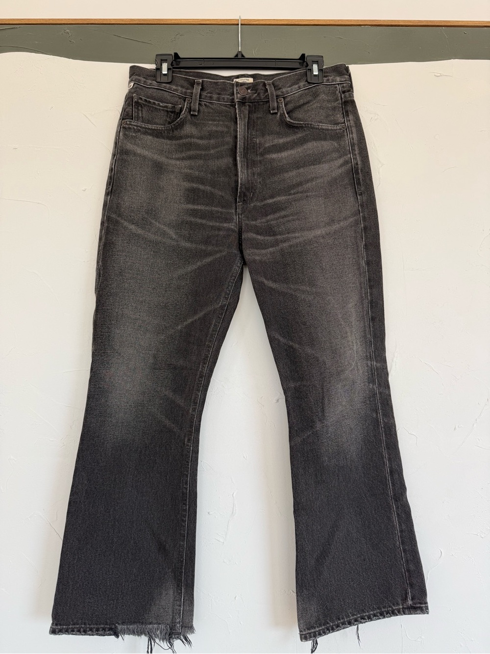 Citizens Of Humanity Washed Black Flared Jeans with Frayed Hem